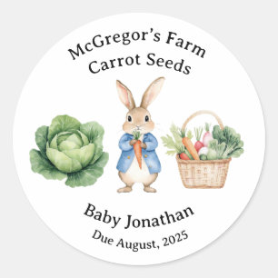 Peter Rabbit Veggie Basket Baby Shower Favour Classic Round Sticker