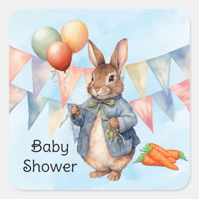Peter Rabbit Watercolor Boy Baby Shower Square Sticker (Front)