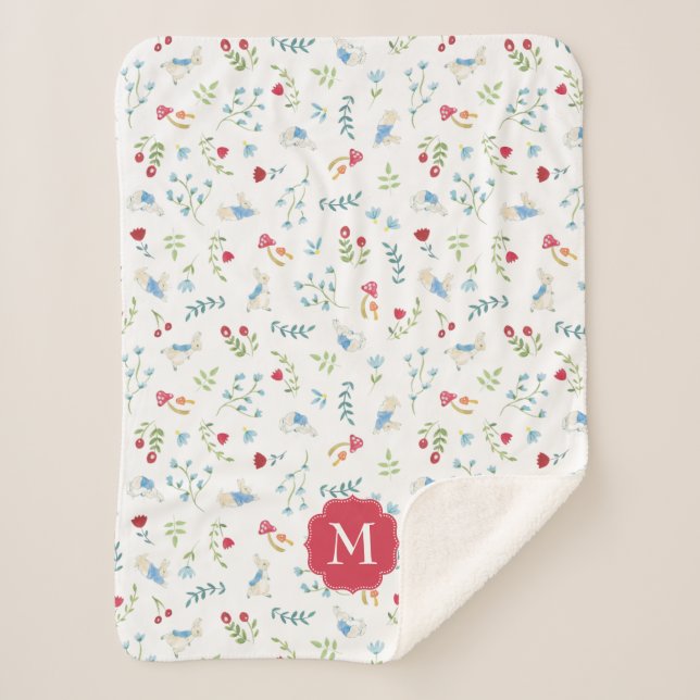 Peter Rabbit | Watercolor Forest Pattern Sherpa Blanket (Front)