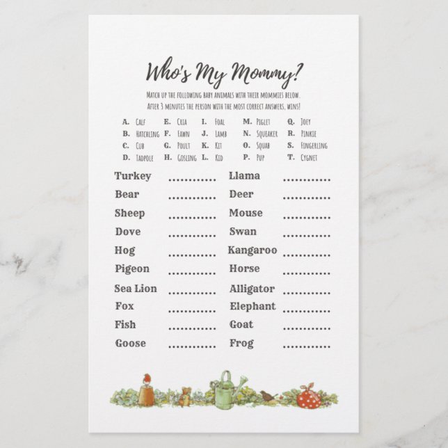 Peter Rabbit | Who's My Mummy? | Baby Shower Game (Front)