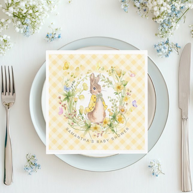 Peter Rabbit Wildflower Gingham Baby Shower Neutra Napkin (Creator Uploaded)