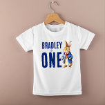 Peter rabbit winter birthday party photoshoot baby T-Shirt<br><div class="desc">Peter rabbit winter themed birthday party personalised t-shirt,  a cute bunny in a blue jacket and red scarf birthday party photoshoot shirt,  photo props</div>