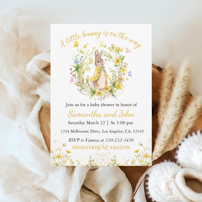 Peter Rabbit Yellow Floral Baby Shower Invitation (Creator Uploaded)
