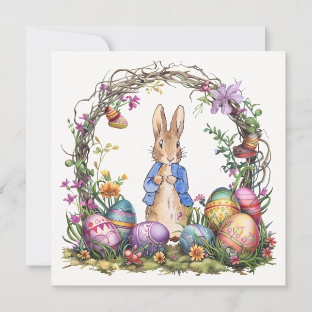 Peter the Easter Rabbit Easter Eggs  Holiday Card (Front)