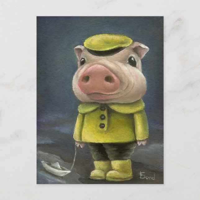 Peter the pig sailing his boat postcard (Front)