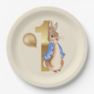 Peter the Rabbit 1st Birthday gold balloon Paper Plate