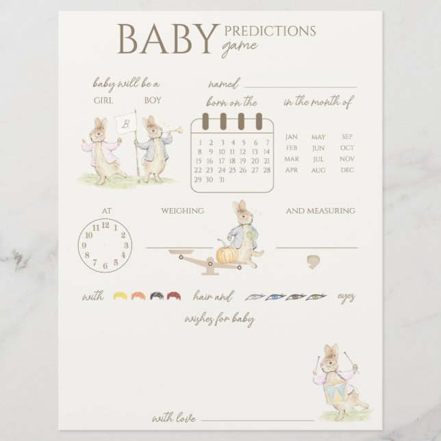 Peter the Rabbit Baby Shower Guessing Game (Front)