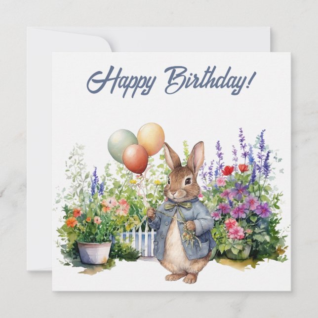 Peter the rabbit Balloons Happy Birthday Card (Front)