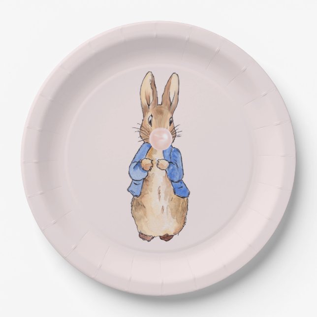 Peter the Rabbit Blowing a Pink Bubble gum    Pape Paper Plate (Front)