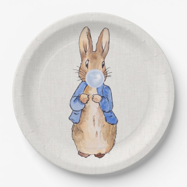 Peter the rabbit blowing bubble gum paper plate (Front)
