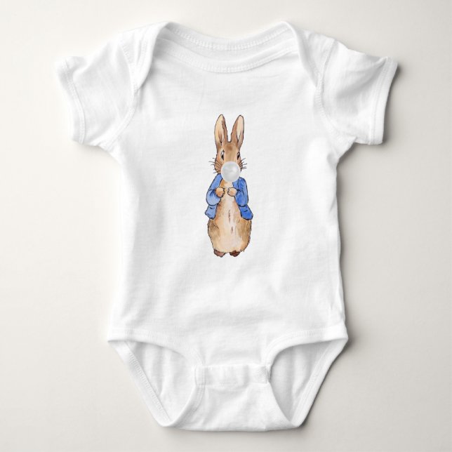 Peter the Rabbit Blowing White Gum Baby Bodysuit (Front)