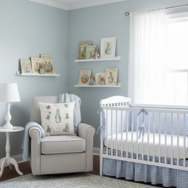 Peter the Rabbit Blue Gingham Birth Stats Cushion (Creator Uploaded)