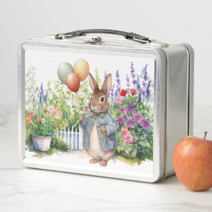 Peter the rabbit blue jacket balloons garden metal lunch box