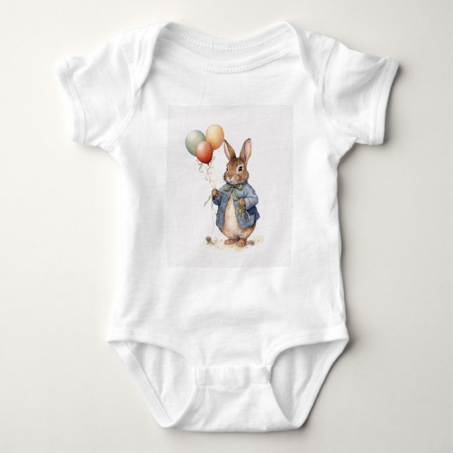 Peter the rabbit blue jacket with balloons baby bodysuit (Front)