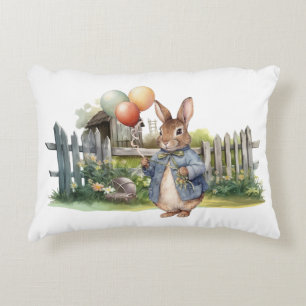 Peter the rabbit blue jacket with balloons decorative cushion