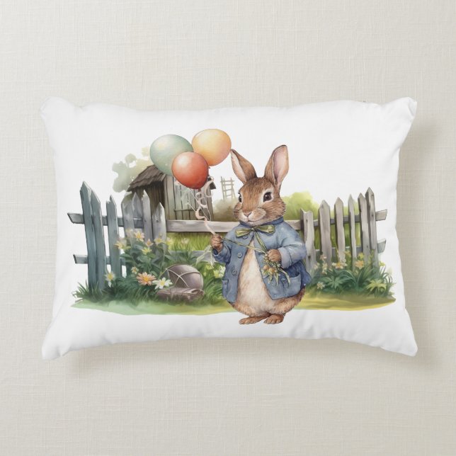 Peter the rabbit blue jacket with balloons decorative cushion (Front)
