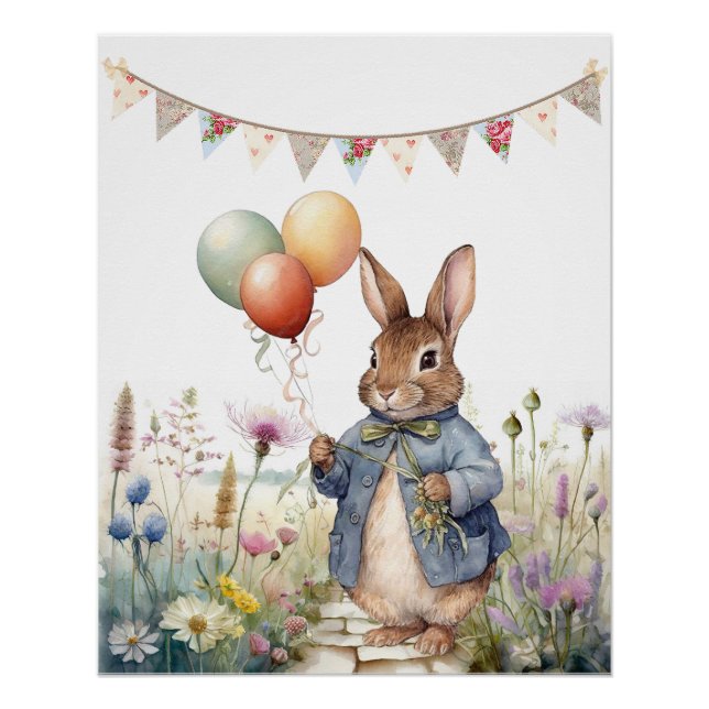 Peter the rabbit blue jacket with balloons poster (Front)
