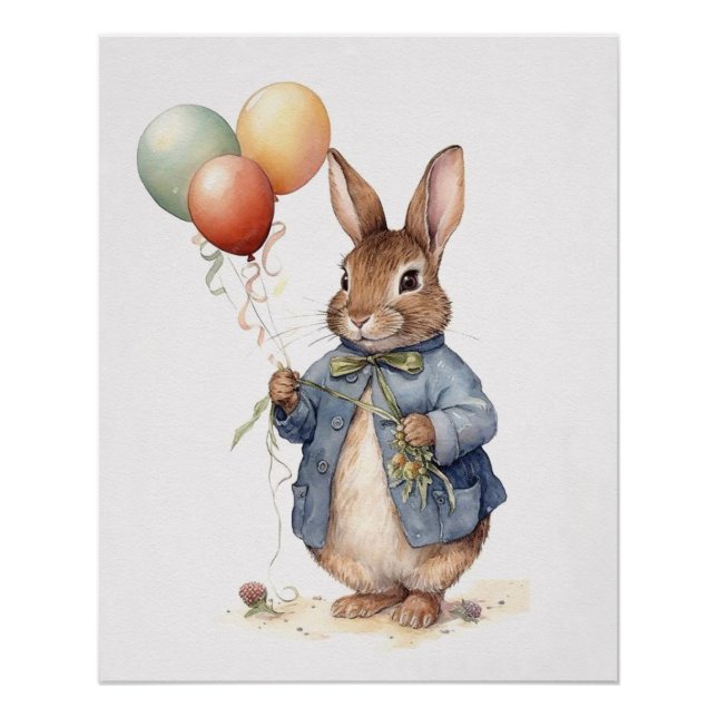Peter the rabbit blue jacket with balloons poster (Front)