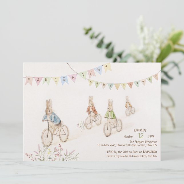 Peter the Rabbit Bunny Gender Neutral Baby Shower Invitation (Standing Front)