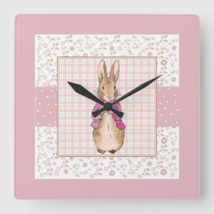 Peter the Rabbit Check & Floral pattern Square Wall Clock