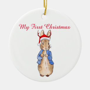 Peter the Rabbit Christmas Hat First Christmas Ceramic Tree Decoration