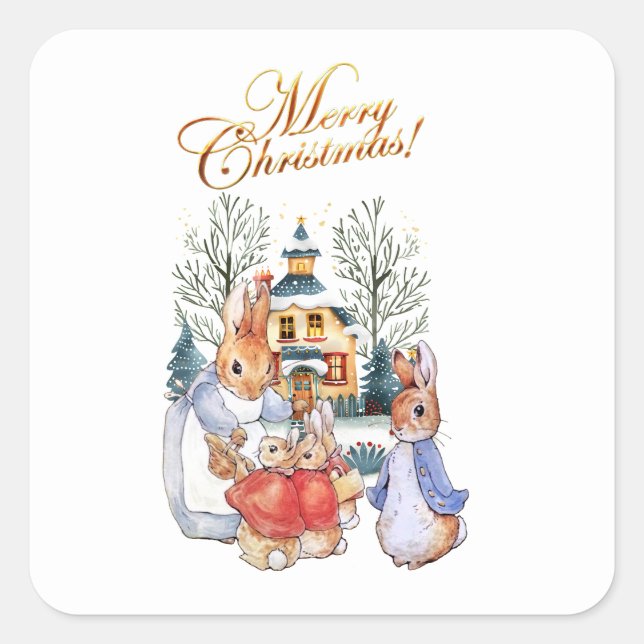 Peter the rabbit Christmas shopping Square Sticker (Front)