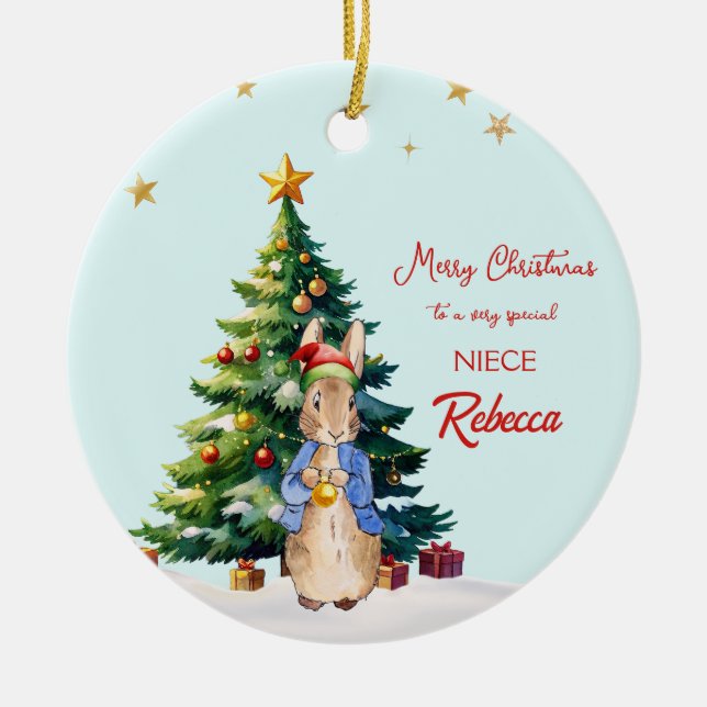 Peter the Rabbit Christmas tree Ceramic Tree Decoration (Front)