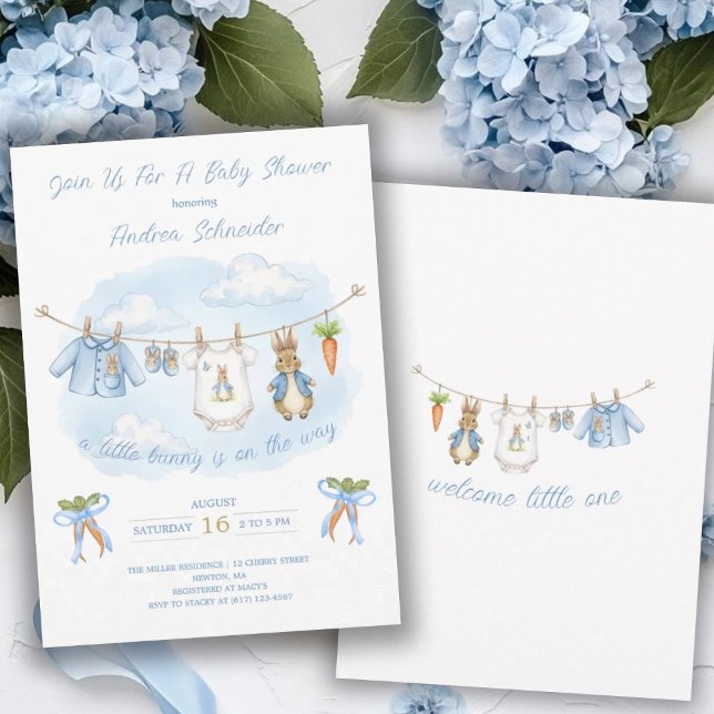 Peter the Rabbit Cute Clothesline Baby Shower  Invitation (Creator Uploaded)