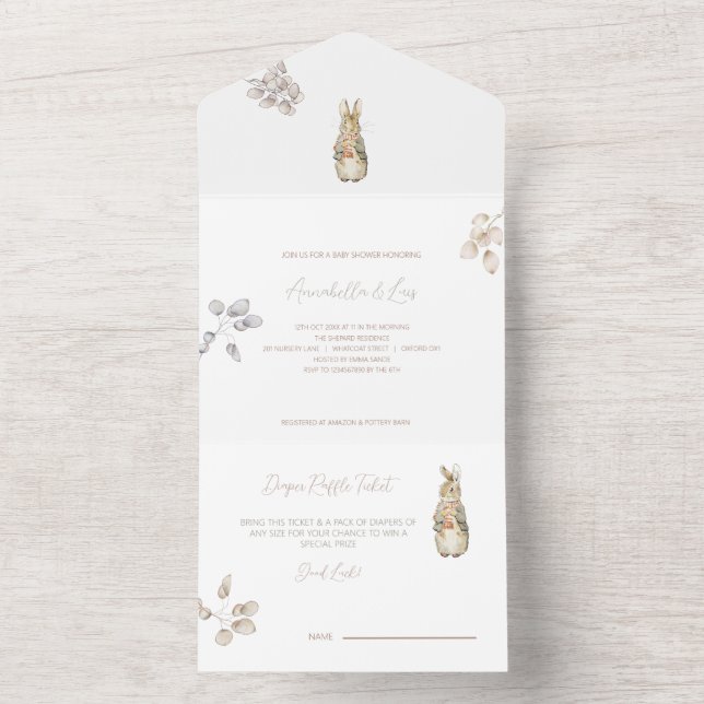 Peter the Rabbit Fall Autumn Winter Baby Shower All In One Invitation (Inside)