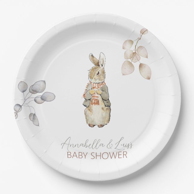 Peter the Rabbit Fall Autumn Winter Baby Shower Paper Plate (Front)