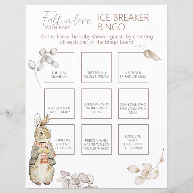 Peter the Rabbit Fall Baby Ice Breaker Bingo Game (Front)