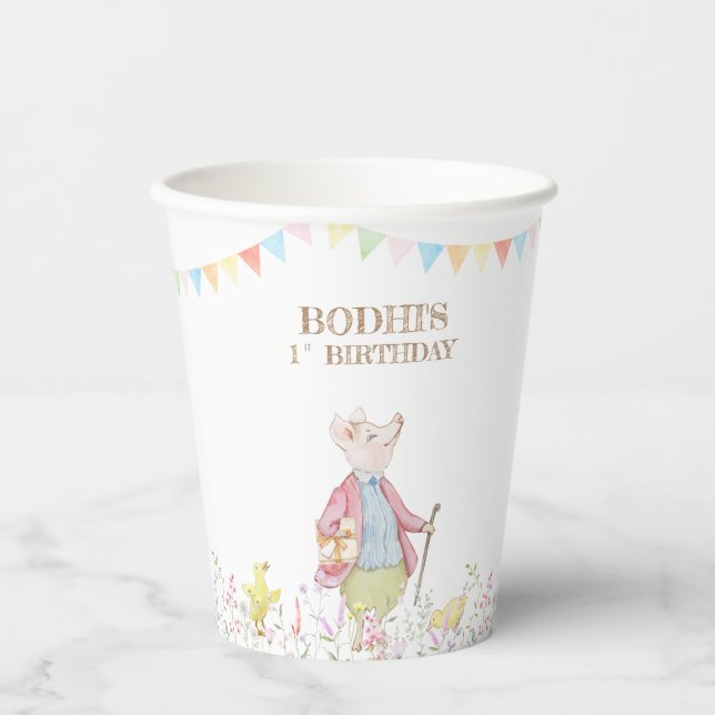 Peter the Rabbit First Birthday Paper Cups (Front)