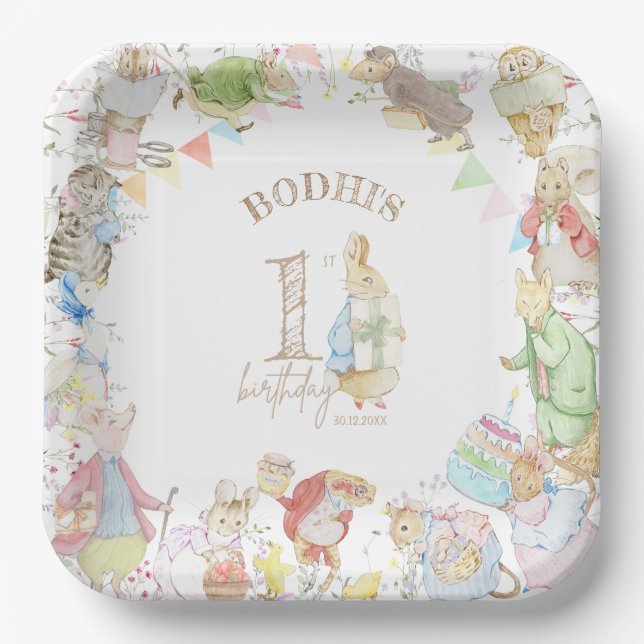 Peter the Rabbit First Birthday Paper Plate (Front)