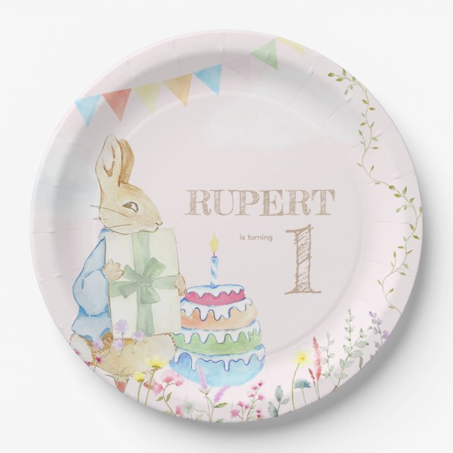 Peter the Rabbit First Birthday Paper Plates (Front)
