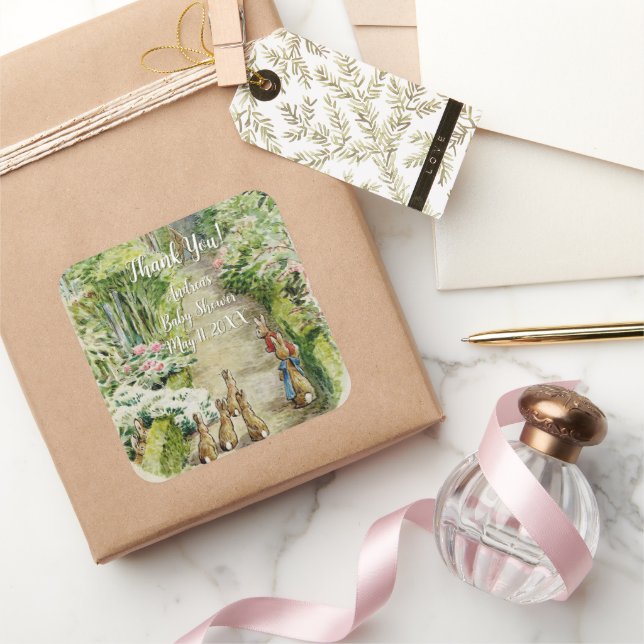 Peter the Rabbit Garden Baby Shower Square Sticker (Gifting)