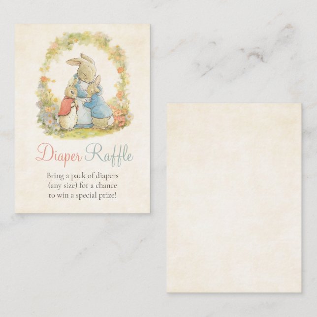 Peter The Rabbit Gender Reveal Diaper Raffle Enclosure Card (Front/Back)