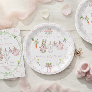 Peter the Rabbit Girl Clothesline Baby Shower Paper Plate