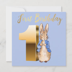 Peter the Rabbit Gold 1st Birthday Invitation