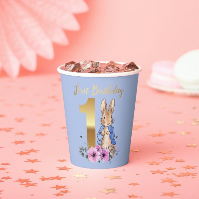 Peter the Rabbit Gold 1st Birthday Paper Cups (Insitu)