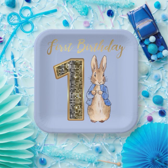 Peter the Rabbit Gold 1st Birthday Paper Plate (Party)