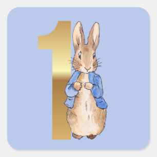 Peter the Rabbit Gold 1st Birthday Square Sticker