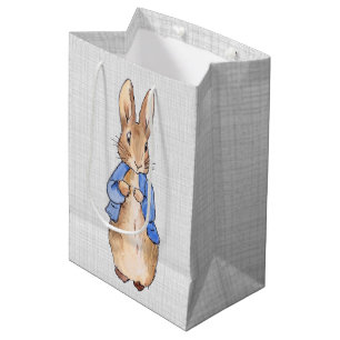 Peter the Rabbit Gray Linen background Medium Gift Bag