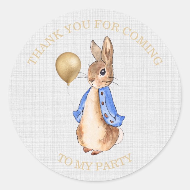 Peter the Rabbit gray linen textured background Classic Round Sticker (Front)