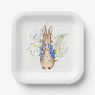 Peter the Rabbit green and gold leaves Paper Plate