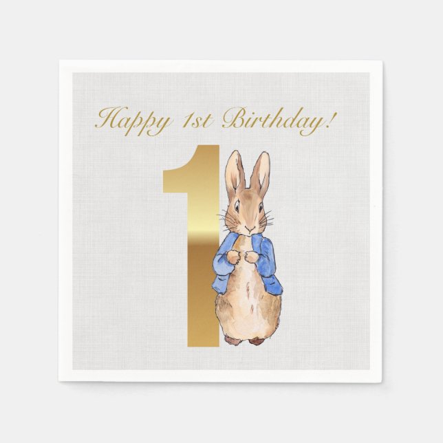 Peter the Rabbit Happy 1st Birthday Napkin (Front)
