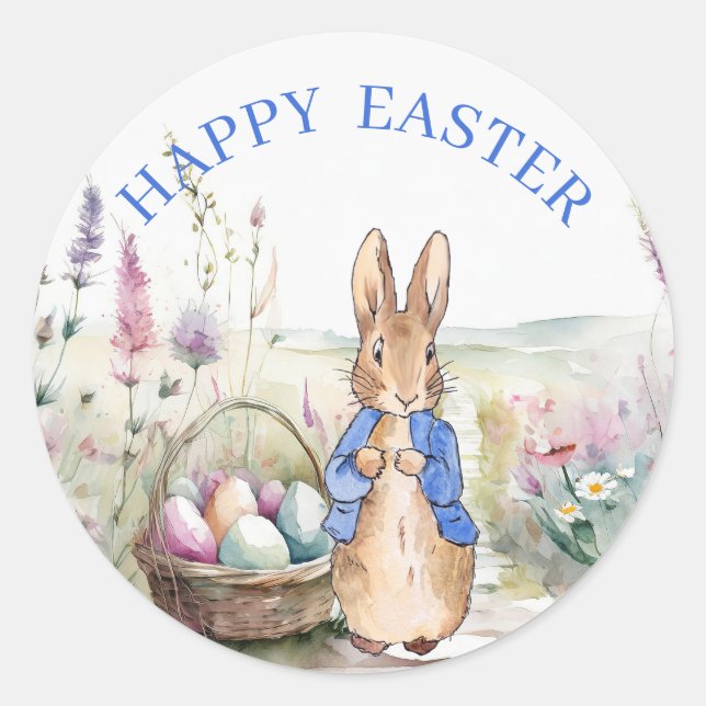 Peter the rabbit Happy Easter  Classic Round Sticker (Front)