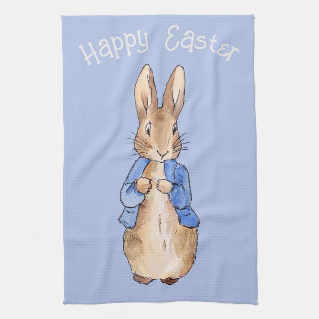 Peter the rabbit Happy Easter greeting Tea Towel (Vertical)