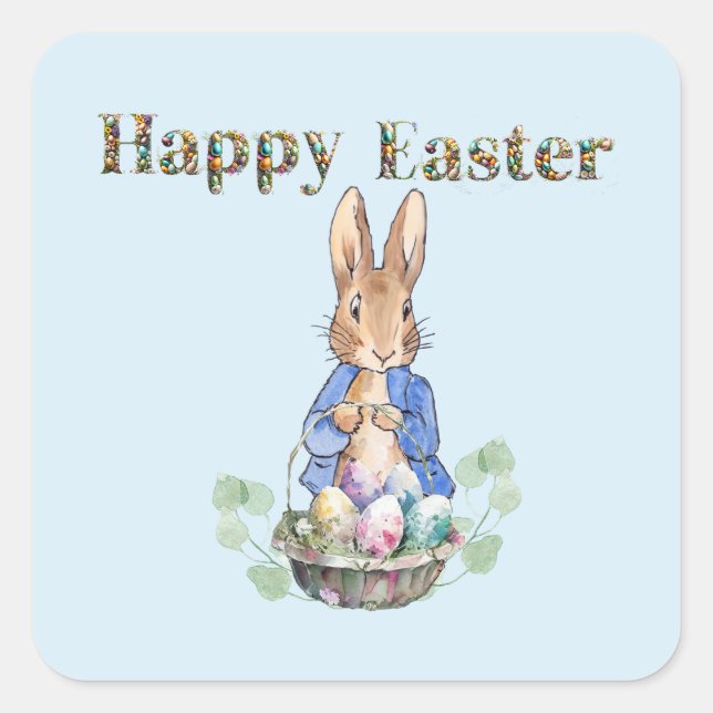 Peter the Rabbit Happy Easter Square Sticker (Front)