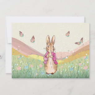 Peter the rabbit in a field of wildflowers holiday card