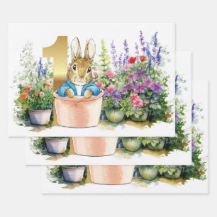 Peter the Rabbit in a pot first birthday Wrapping Paper Sheet